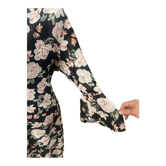 Siren Lily 2 Piece Tank Dress & Cardigan Size L Black Floral Long Bell-Sleeve - Picture 2 of 12